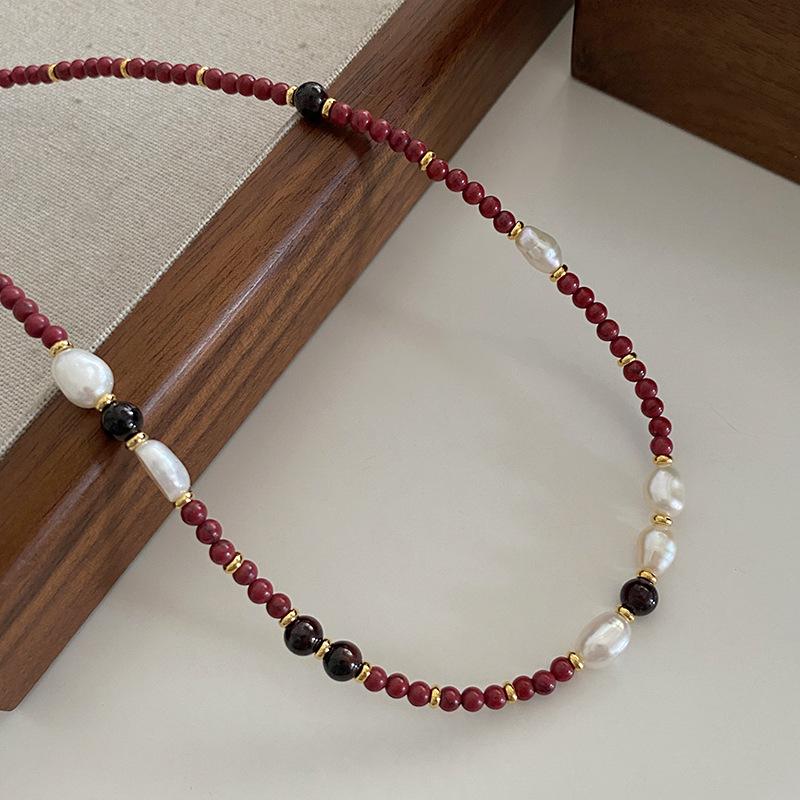 Французский этнический стиль Анкара Агат Бусины Ожерелье Ключица Предмет Женский Ретро Универсальный Пресноводный Жемчуг Цепь Свитера