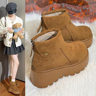 Зимние сноубутсы на толстой подошве с флисовой подкладкой, женские повседневные короткие ботинки, теплые плюшевые, резиновая подошва, круглый носок, ботинки в корейском стиле