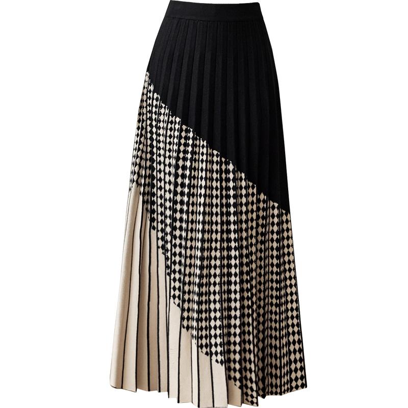 Зимние трикотажные юбки, женские плиссированные юбки с высокой талией и большими качелями, офисные женские туфли