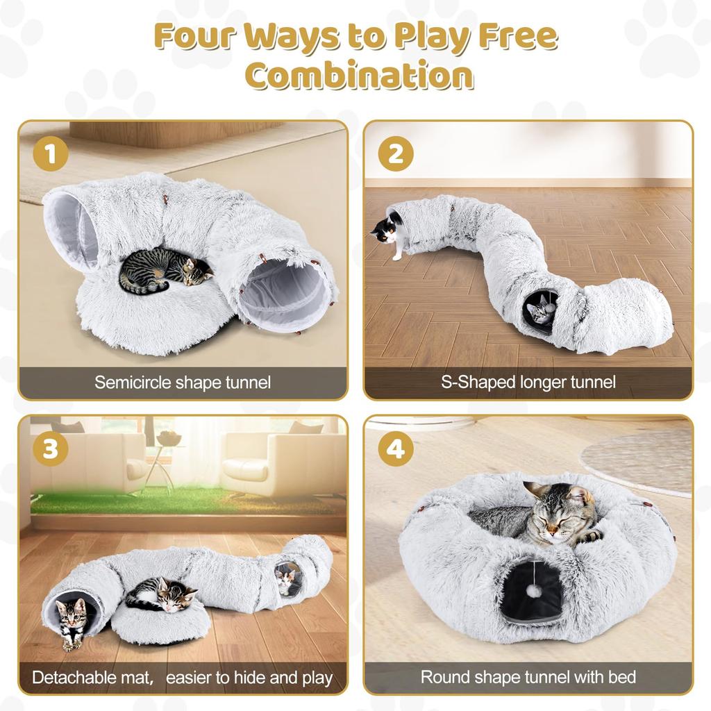 Odoland 85 см туннель для кошек Donut 160 см длинный туннель для кошек S с отсутствием игрушки для кошек для маленьких больших серых кроватей, форма, подушка, пушистая, игра, упражнения,
