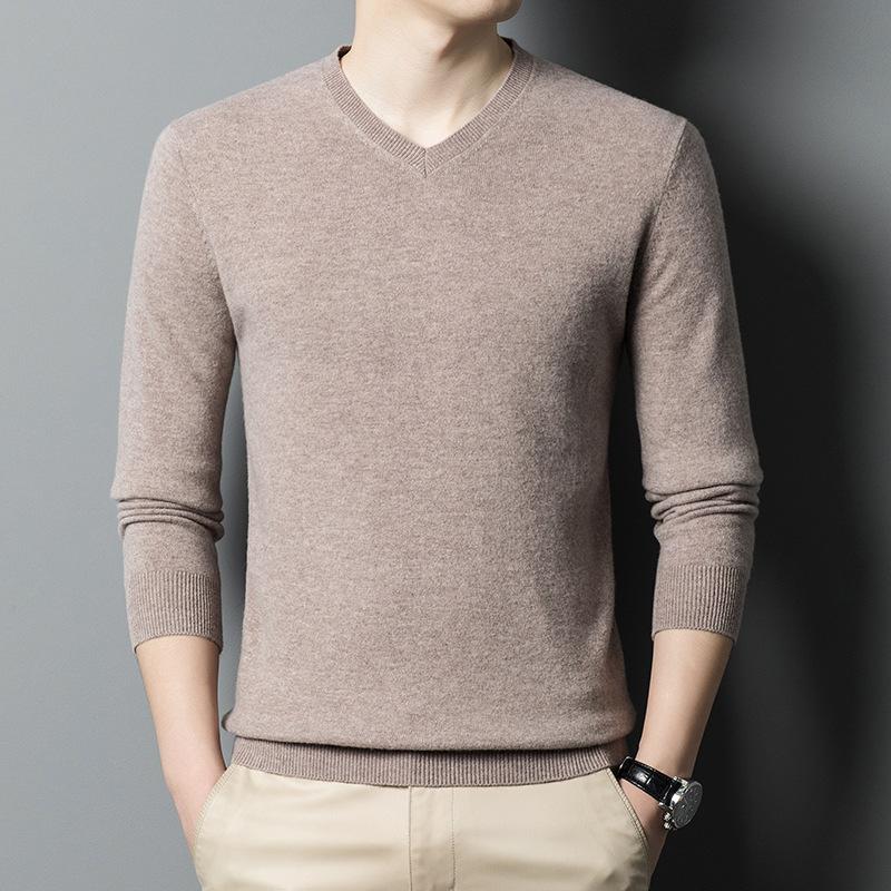 Осенне-зимний мужской шерстяной свитер, модный пуловер с V-образным вырезом, шерстяной свитер для мужчин