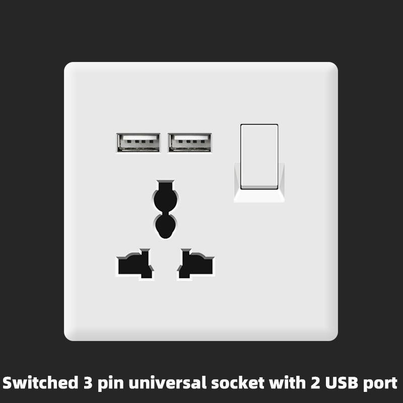 UK 13A Wall Power Socket with USB Type-c 18W Quick Charge Outlet Plug,White Universal Light Switch Double Usb Electrical Socket