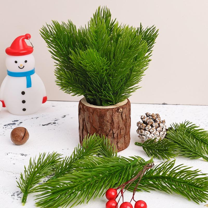 200/10PCS Artificial Pine Needle Short Branches Mini Fake Plant Stems Xmas Tree Decoration Home Ornament DIY Wreath New Year