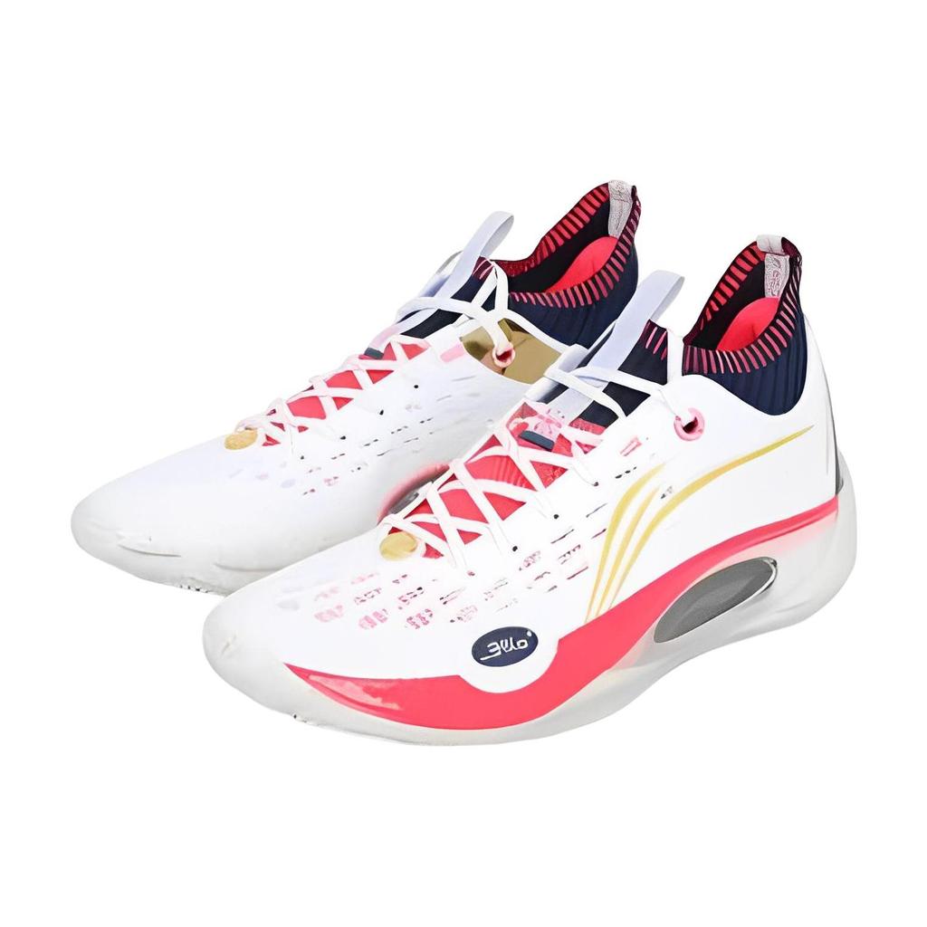 Li Ning Wade 808 Ultra Тканевая амортизация Скользкие Устойчивые к истиранию Низкие Баскетбольные кроссовки Мужские Белый Красный ABAS113-6