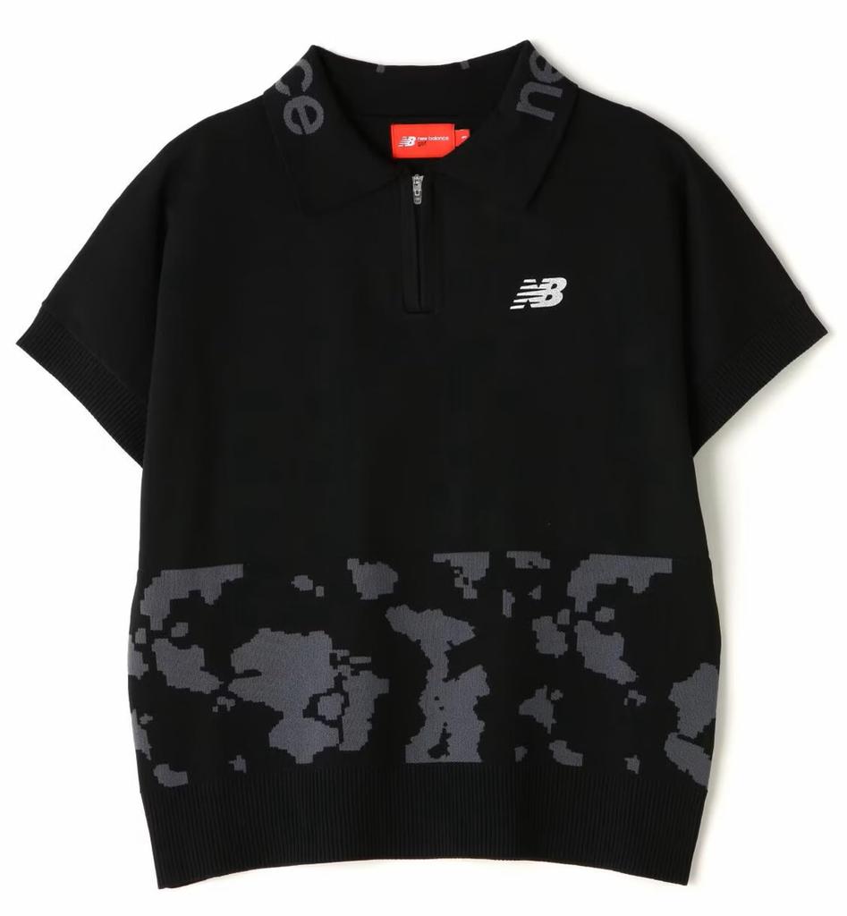 [New Balance] Golf Short-Sleeve Knit Polo Shirt (Cow Pod Print, Stretch) / Women's / 012-4275501 010_Black 0 [S]
