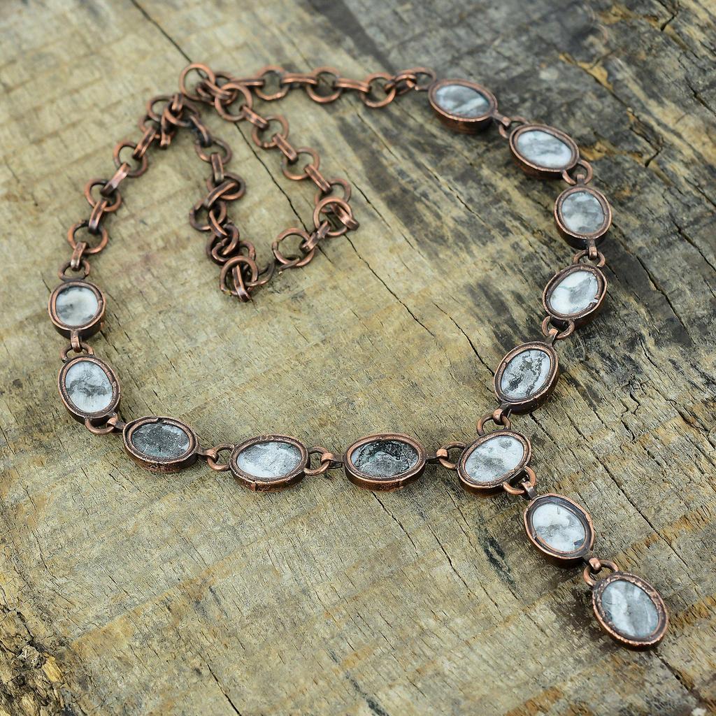 White buffalo turquoise necklace electroformed copper necklace handmade adjustable chain necklace gemstone copper jewelry gifts for mother