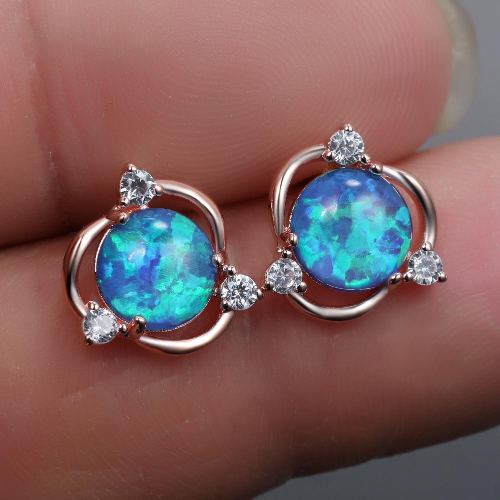 Cute Female White Earring Opal Small Round Zirconia Stud Earrings For Women Dainty Bridal Wedding Jewelry
