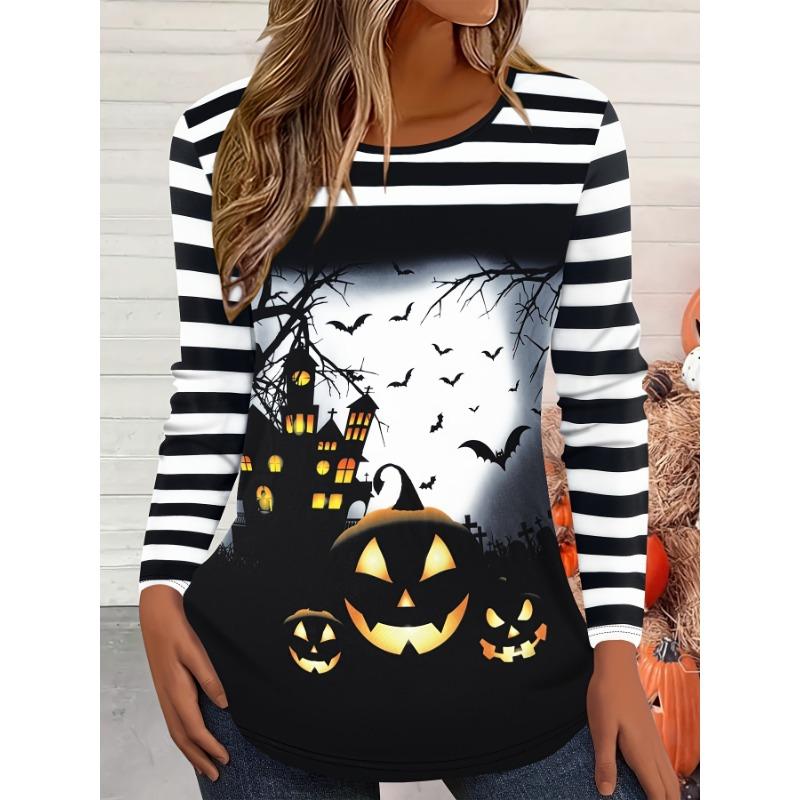 Halloween Women Sweatshirt Designer Round Neck Long Sleeve Loose Casual Autumn Gradient Spider Web Fun Pattern Print Tops