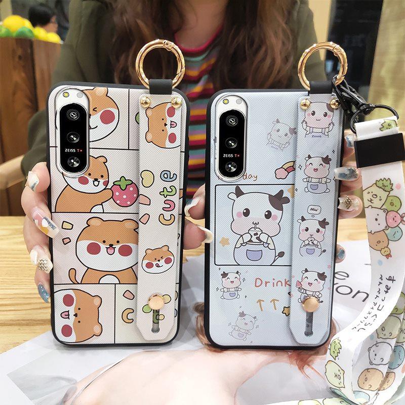 Anti-dust Soft Case Phone Case For Sony Xperia5 IV Kickstand Phone Holder Cartoon Fashion Design Waterproof Wrist Strap