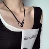Metal Texture Leather Rope Necklace Korean Style Necklace Black Rope Necklace Female Necklace