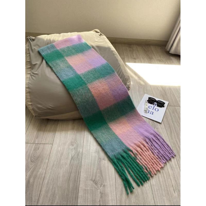Autumn and Winter New European and American Ac Plaid Scarf Women's Fashion Contrasting Color Warm Couple Student Scarf Thickened Shawl