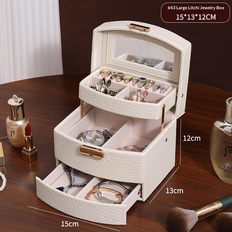 Minimalist High-end Jewelry Storage Box Pu Multi-layer Multi-function Large-capacity Jewelry Box with Mirror and Lock