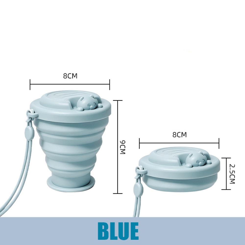 Silicone Collapsible Water Cup Portable with Wrist Strap Folding Water Bottle Cartoon Bear Lid Leakproof Portable Drinking Cup
