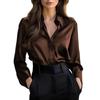 Women S Long Sleeve V Neck Button Down Solid Color Elegant Blouse