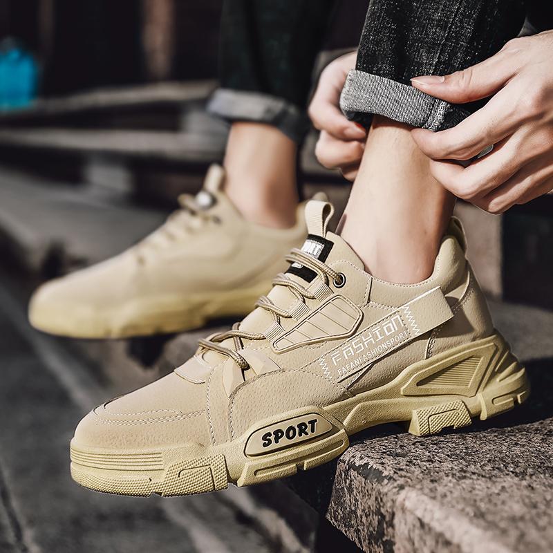 Хаки Повседневная Молодежная Уличная Обувь Противоскользящая Мягкая Подошва Рабочая Одежда Мужские Кроссовки Толстая Подошва Износостойкая Шнуровка Противоскользящая Обувь 2025