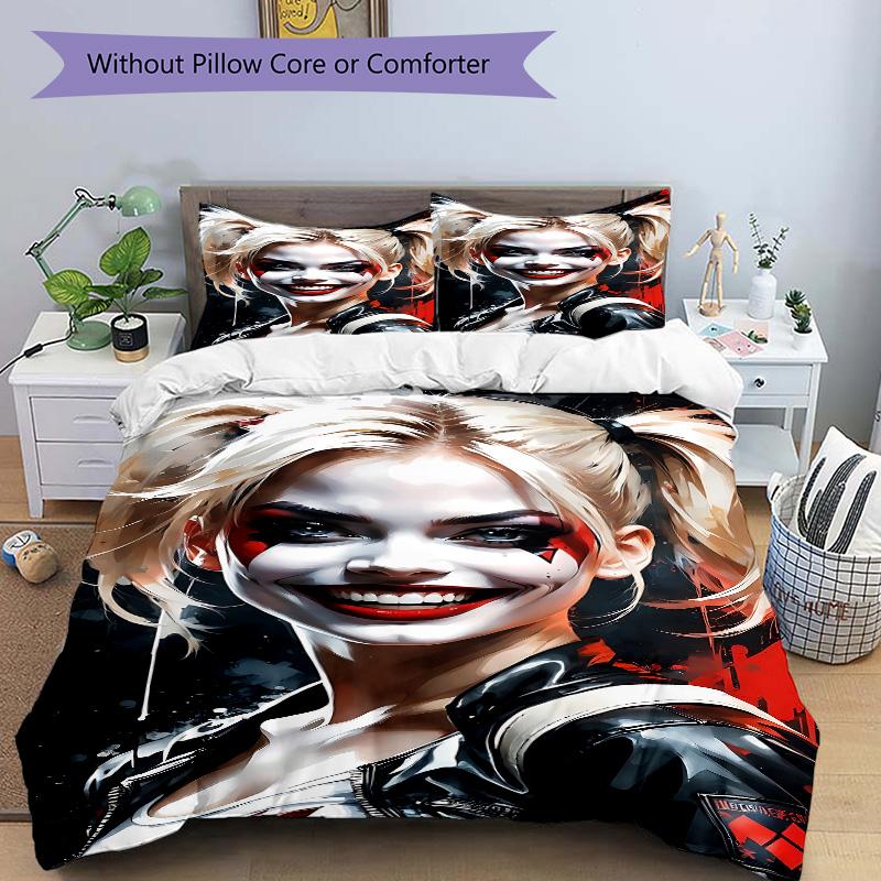 Harley Quinn Portrait Art Print 3Pcs Bedding Set,Duvet Cover with 2 Bedro,Pillowcase Home Birthday Gift
