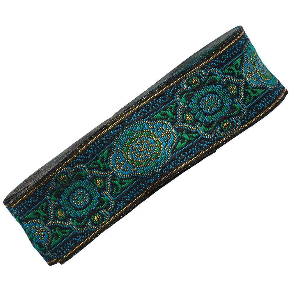 1 Roll 7.7 Yard 3.3cm Ethnic Style Ribbon Green Woven Ribbon DIY Clothing Accessories