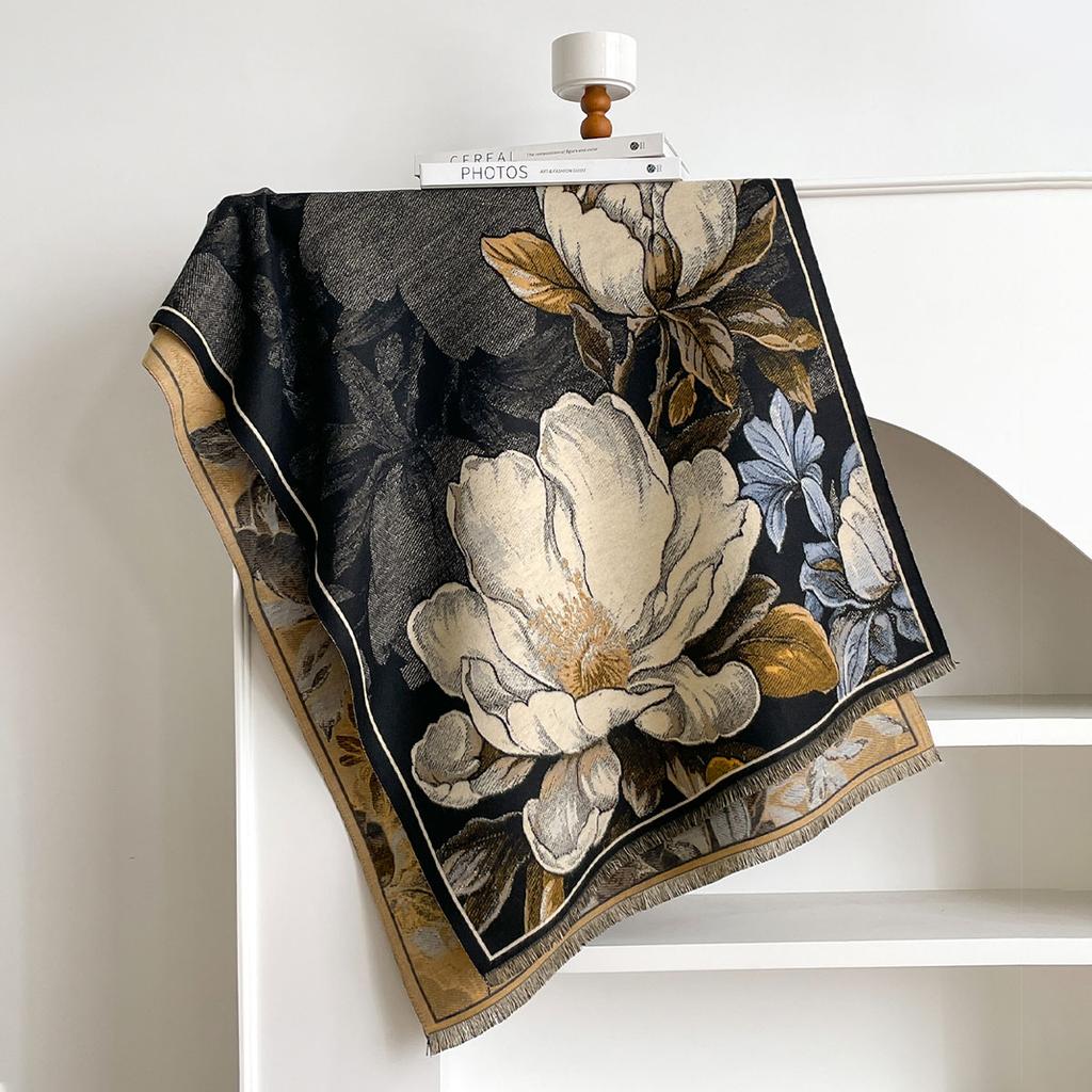 New Ladies Autumn Winter Double Sided Jacquard Scarf Shawl With High End Flower Design Premium Imitation Cashmere
