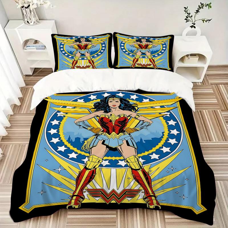 Набор пододеяльников Wonder Woman, 3 шт., Мягкий и удобный пододеяльник, Гостевая комната (1*Пододеяльник + 2*Наволочки, Без наполнителя) yy251024036