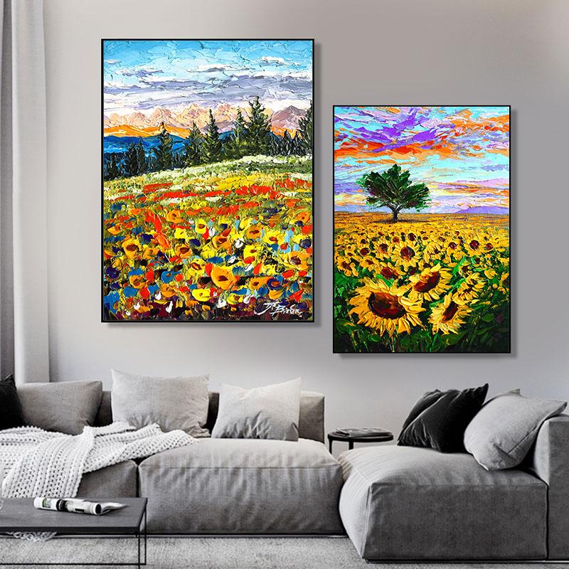 Modern Sunflower Decorative Painting Sunset Scenery Flower Poster Landscape Wall Art Picture Canvas Print Living Room Home Decor No Frame