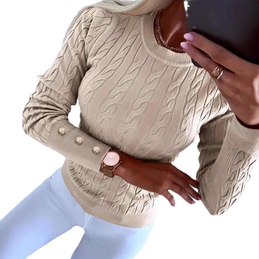 J5051 Women's Solid Color Round Neck Sweater - Stylish Tight-Fit for Autumn & Winter in Europe and America