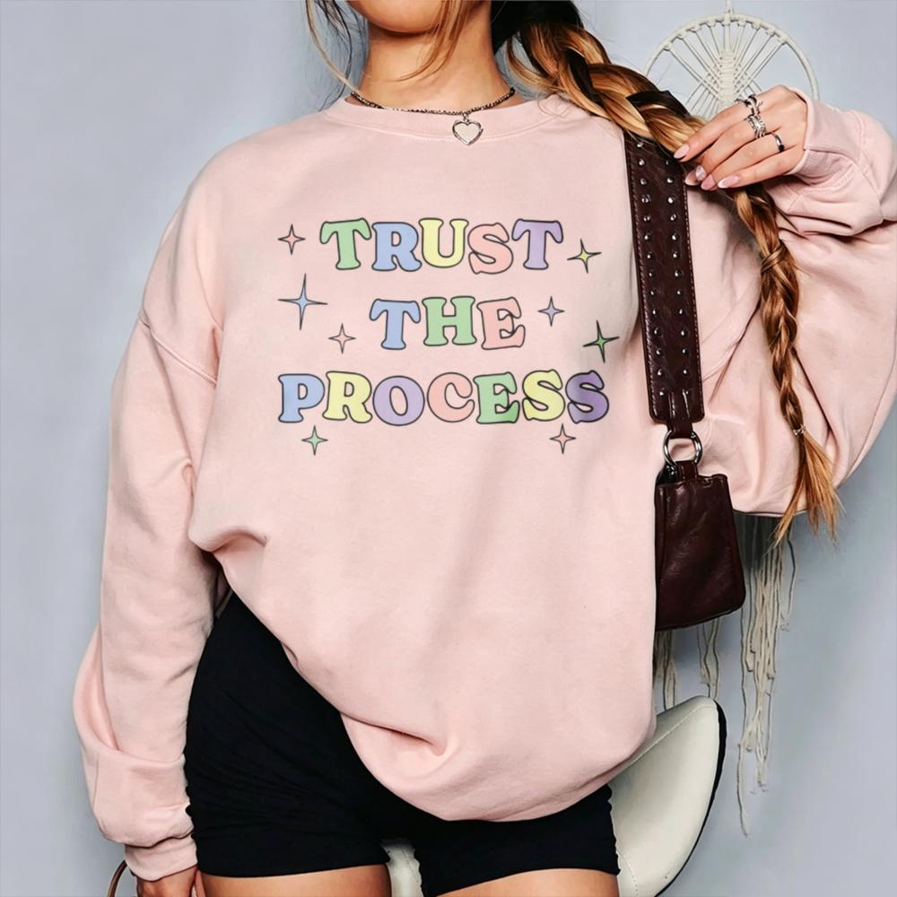 Trust The Process Rainbow Multicolor Letter Star Sweatshirt Positive Motivational Slogan Print Pullover Casual Sweatshirt Tops