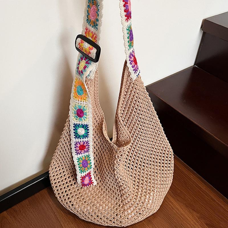 Большая вместительная вязаная сумка-тоут в этническом стиле, вышитая плетеная сумка с ремешком для женщин, для путешествий