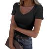 Ladies Slim Bottom T-shirt Fashion Casual Solid Colour V-Neck Pullover Short Sleeve Top