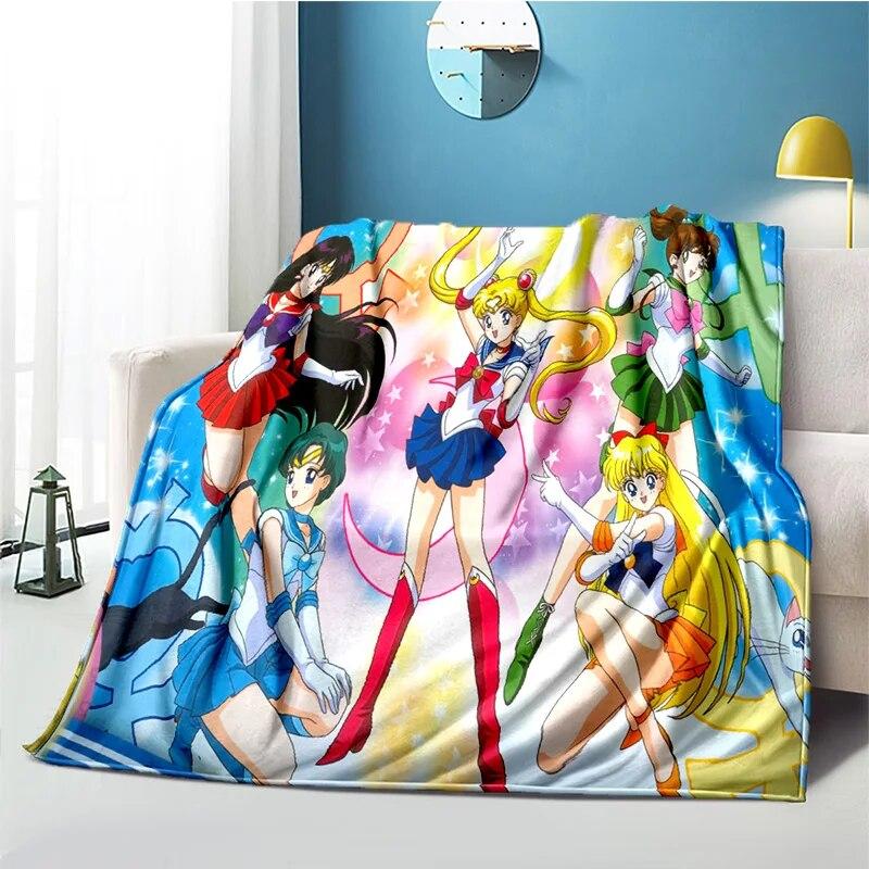Cute Japanese Cartoon Plush S-Sailor Moons Blanket Light Four Seasons Family Light Sheet Sofa Cover Travel Warm Blanket