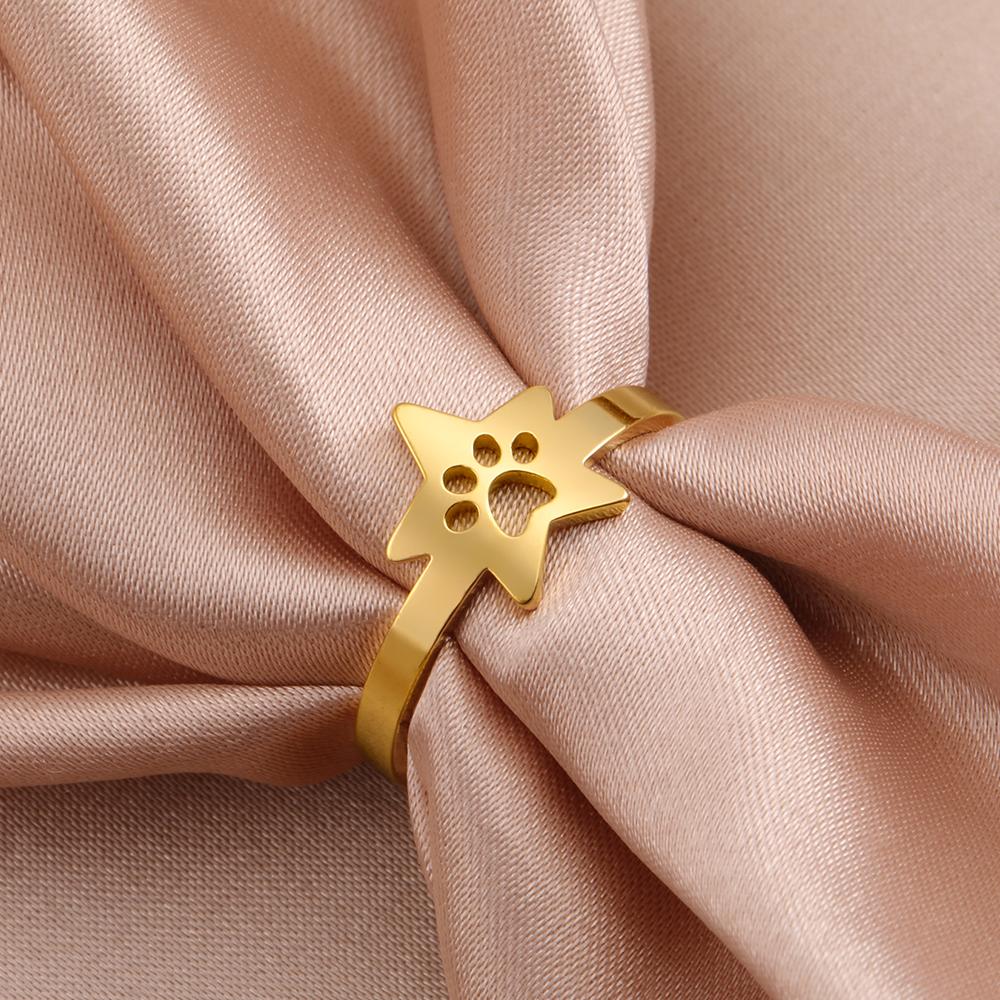 Cazador Cat Dog Footprint Paw Star Rings for Women Stainless Steel Gold Color Animal Finger Ring Jewelry Christmas Gift 2026