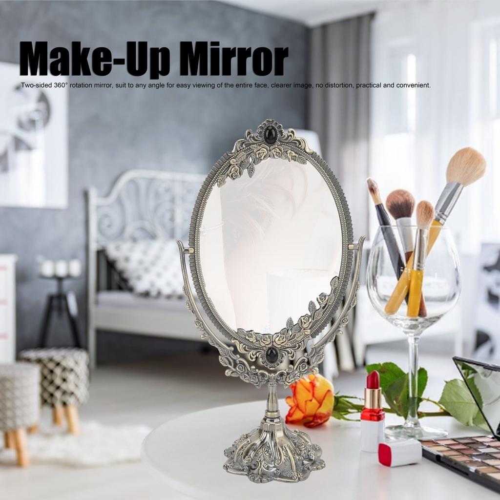 Зеркало для макияжа Европейское Металлическое Ретро Двустороннее Зеркало для Ванной Комнаты Спальни Туалетного Столика(Бронза Большая )