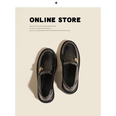 Осень и зима новые универсальные туфли-лоферы на толстом каблуке с круглым носком и золотой пряжкой, женские, одинарные, маленький размер 32