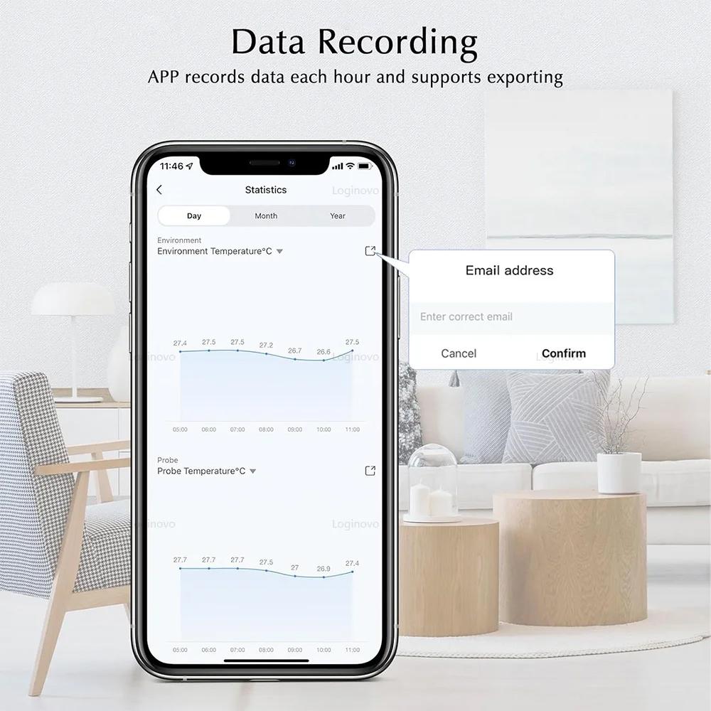 ONENUO Tuya WiFi Humidity Temperature Sensor with External Probe LCD Thermometer for Smart Home APP Monitoring for Refrigerator
