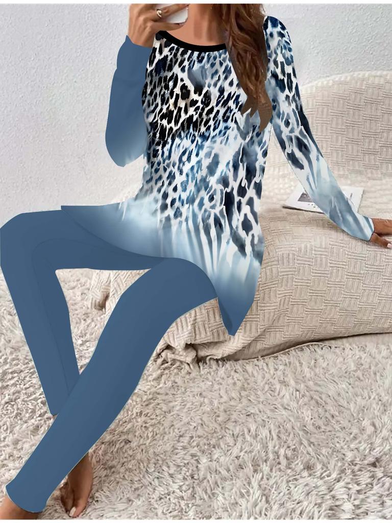 Евро-американская мода 3D-принт Женская футболка с длинным рукавом на все сезоны + Длинные брюки Набор из двух предметов. Идеальный подарок на Новый год и Рождество