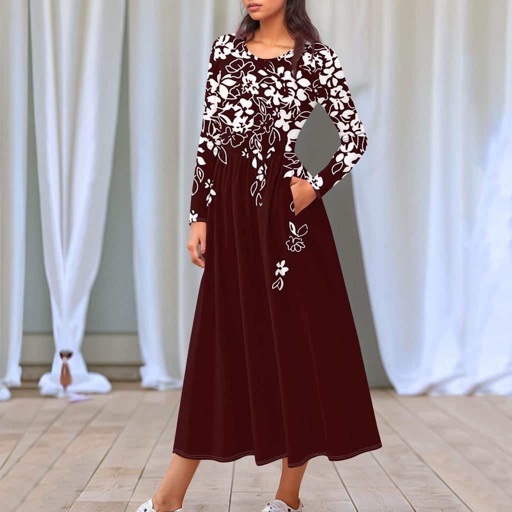 Женские повседневные модные длинные платья с графическим принтом и длинным рукавом, осень