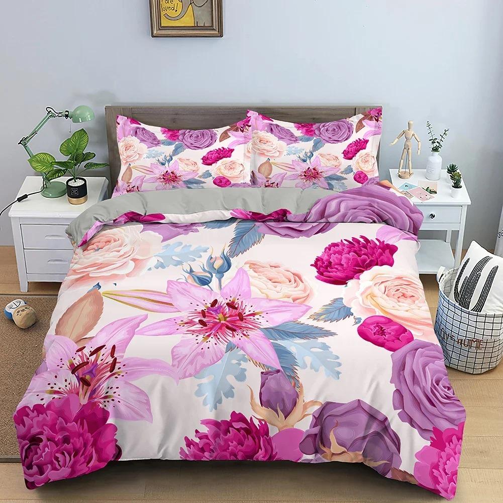 3D Rose Flower Duvet Cover Queen King Double Bedding Set Quilt Cover with Zipper Closure King Size Polyester Quilt Cover