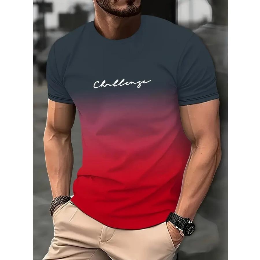 Letters Men's T-shirt 3D Printed Tees Male Simple Gradient Fashion Trend Short Sleeve T Shirts Casual Summer Clothing