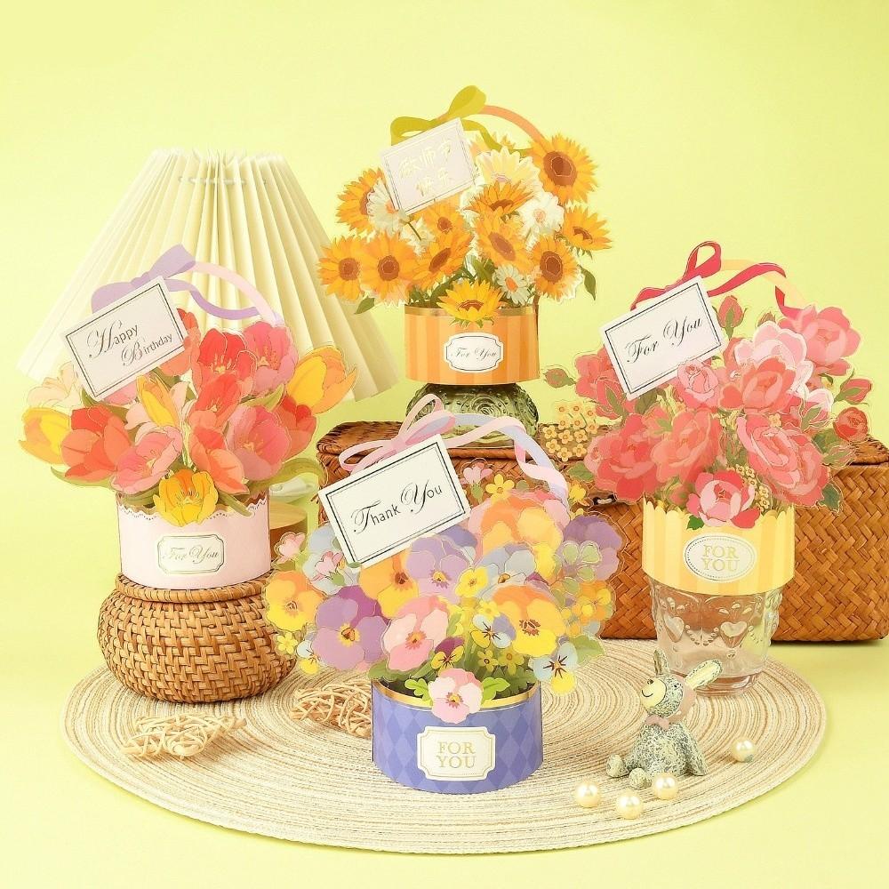 Simple Pop Up Flower Basket Card Flower Basket 3D Card Blessings Thank You Card  Mothers Day