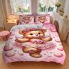 Pink Angel Bear Hearts Print 3Pcs Bedding Setduvet Cover With 2 Bedropillowcase Home Birthday Gift