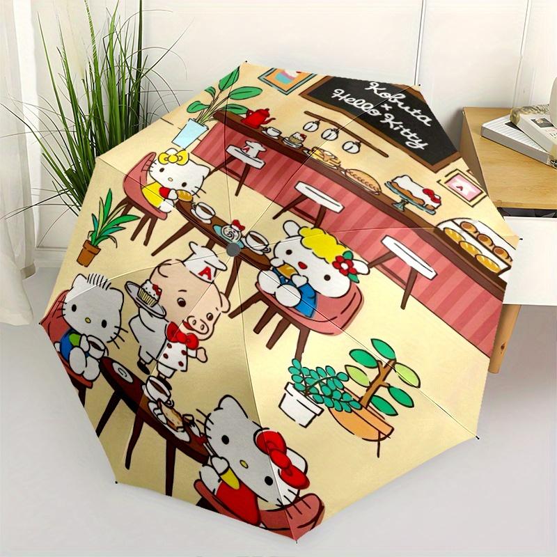 Hello Kitty in a Dessert Shop Automatic Folding Umbrella - 3 Folding Design, Vivid Cartoon Pattern, Suitable for Outdoor Activities, A Gift for Fans I