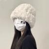 Wool Hat for Autumn and Winter Women's Versatile Knitted Bag Headset Showing Face Small Warm White Plush Cold Hat Big Head Circumference