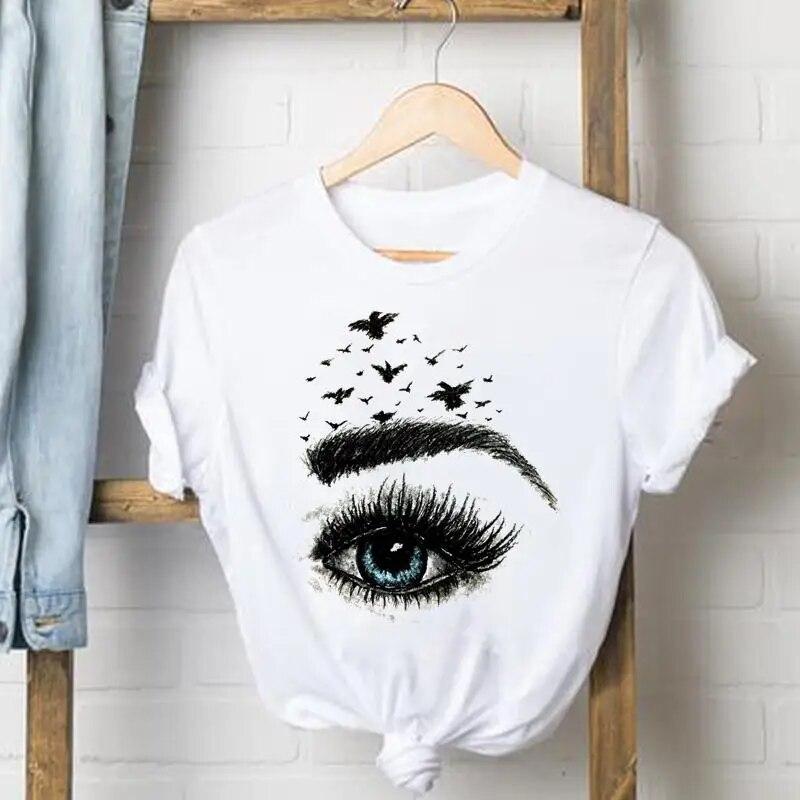 Tee Shirt Lady Love Heart Eye Lashes Clothes Female T Women Top Short Sleeve Casual Fashion Tshirt Summer Graphic T-shirts