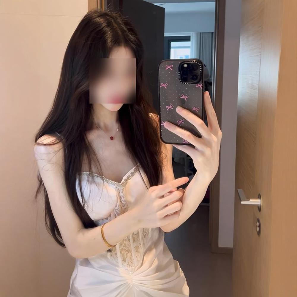 Платье-комбинация из кружева "рыбий скелет", знаменитость, темпераментный, слегка зрелый стиль, летнее однотонное, с завышенной талией, вечернее платье