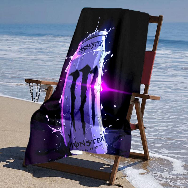 Пляжное полотенце с рисунком логотипа Monster Energy - мягкое, впитывающее, быстросохнущее, можно стирать в машине - идеально для плавания, кемпинга, купания