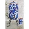 Pure Copper Blue Floral Printed Design Water Pot with Brass Tap & Copper Glass & Stand, Storage & Serving Water, Volume- 5 Liters