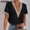 Women's Fashion Casual Summer Spring Solid Color Print Short Sleeve V-Neck Blouses & Shirts