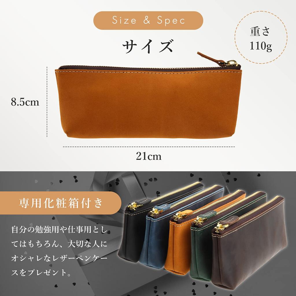 Bag Slim Leather Pencil Large Simple Design for Adults Case Made Only from the Top Surface of Cowhide Zipper Stylish Leather Pencil Case for Genuine