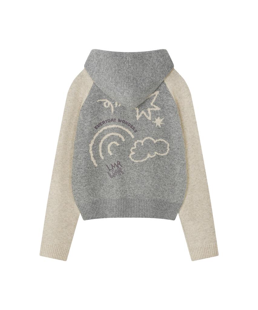 LMR Drawing Graphic Knit Zip-Up Hoodie Grey