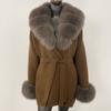 OFTBUY Осеннее женское мягкое длинное теплое вязаное пальто из настоящего большого лисьего меха с поясом и отложным воротником, повседневная куртка-свитер, свободная женская элегантная длинная