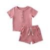 Baby Cute Shorts Set Solid Color Style Round Neck Short Sleeve Button Closure Top Breathable Elastic Breeches Suit
